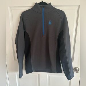 Spyder grey black blue  zip pullover. Medium Chest 40” L 26” small snag